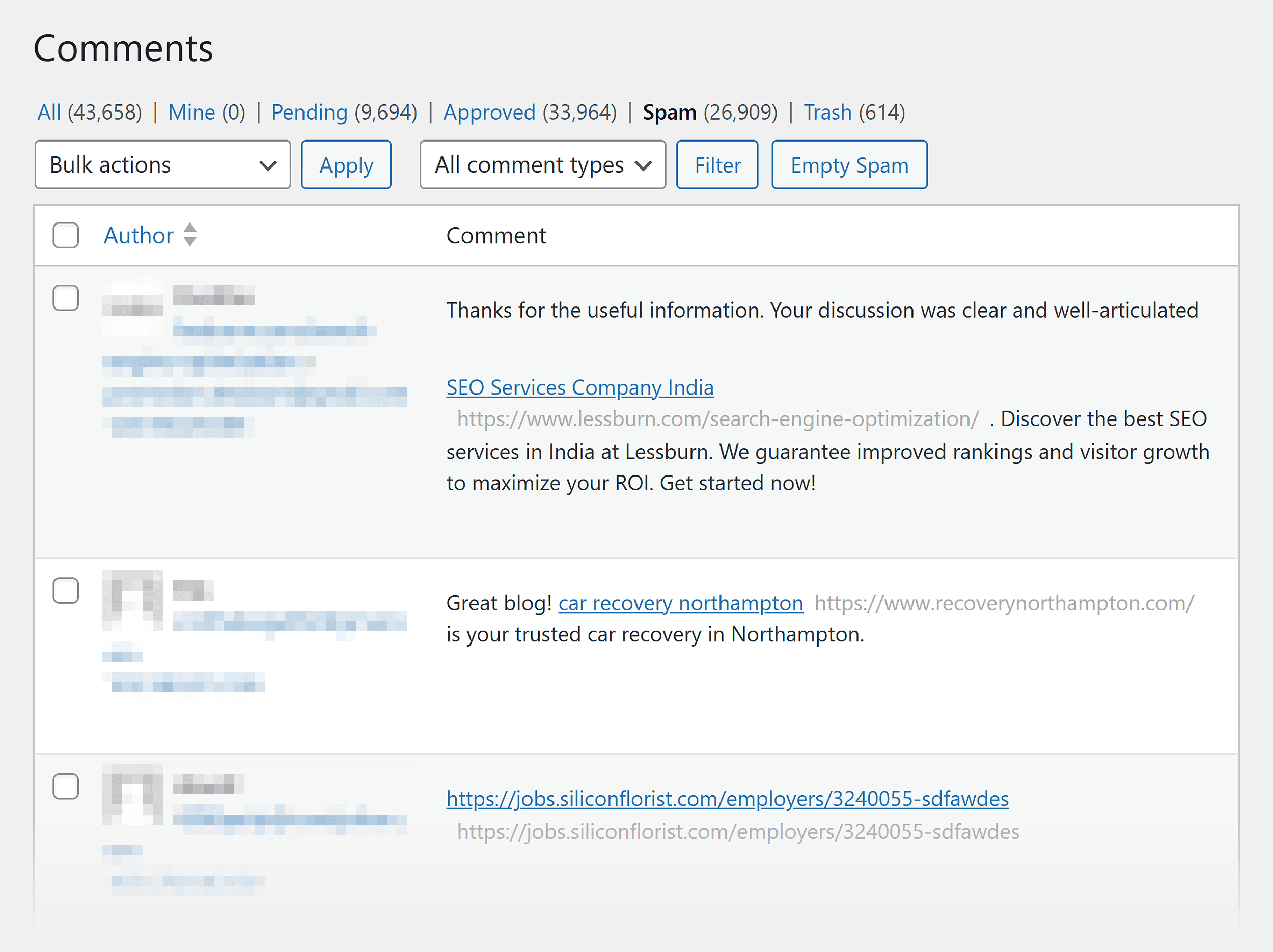 WordPress – Spam comments