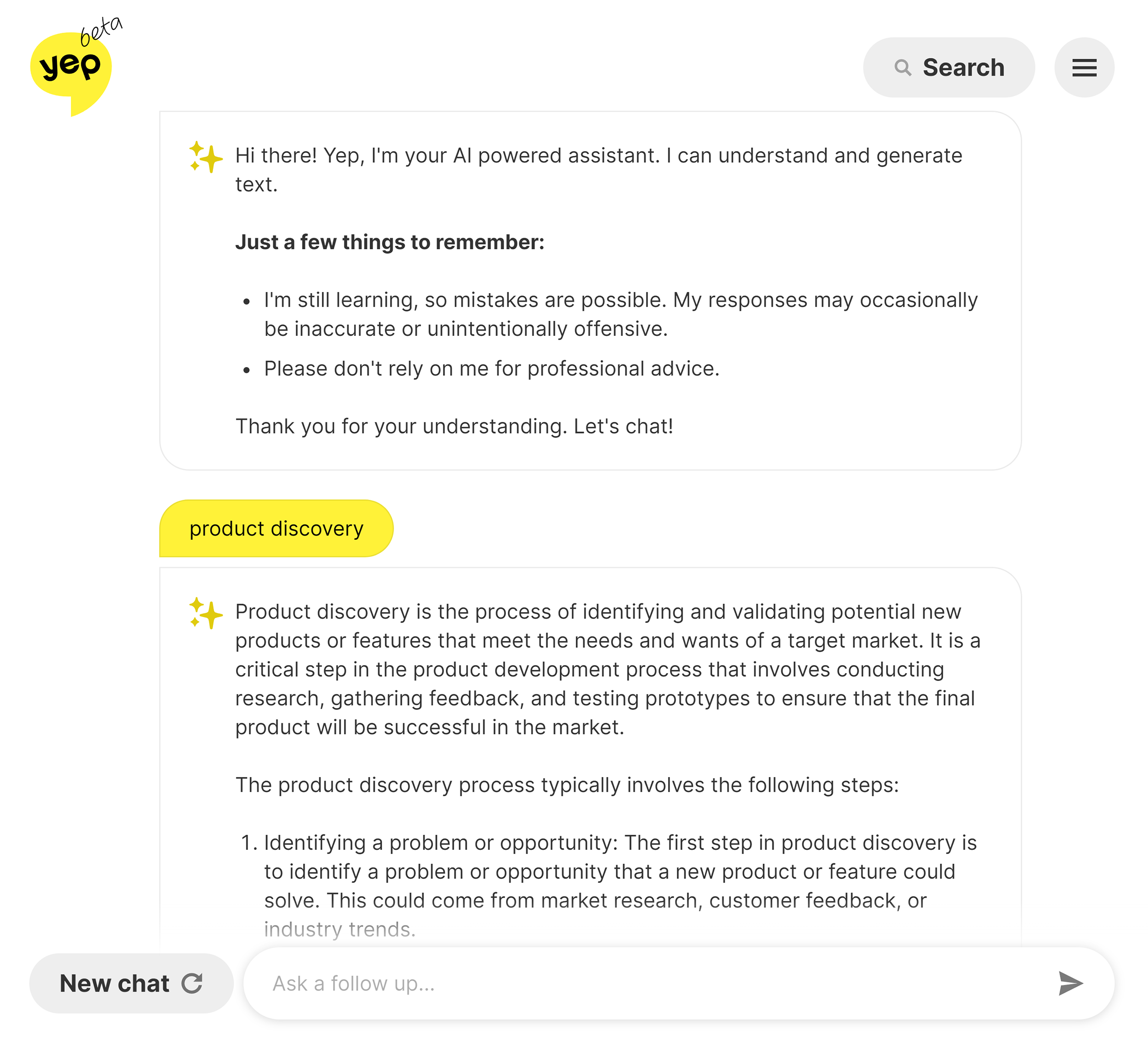 Yep – Chat interface Yep – Chat interface