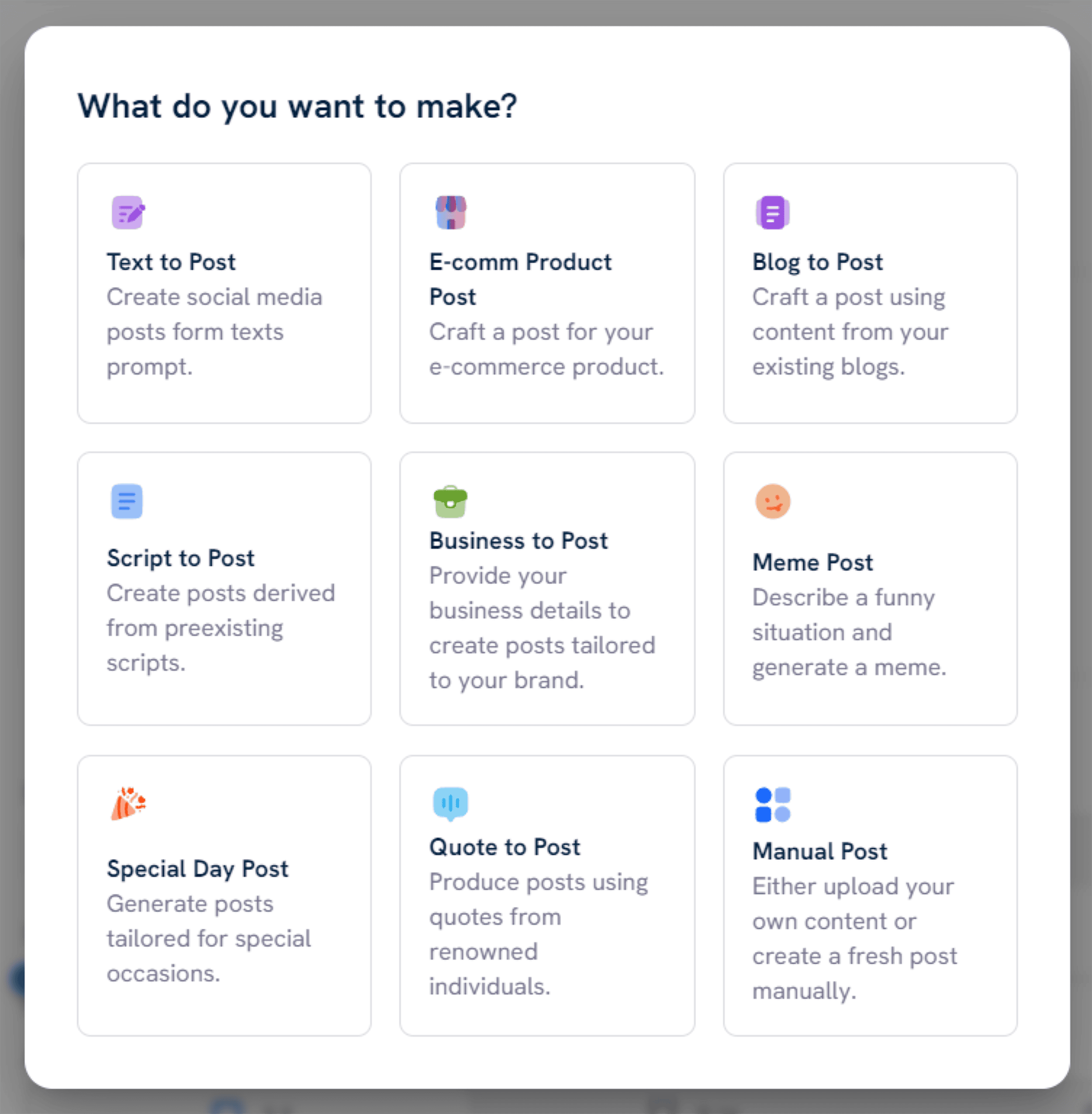 AI Social Content Generator – Post types