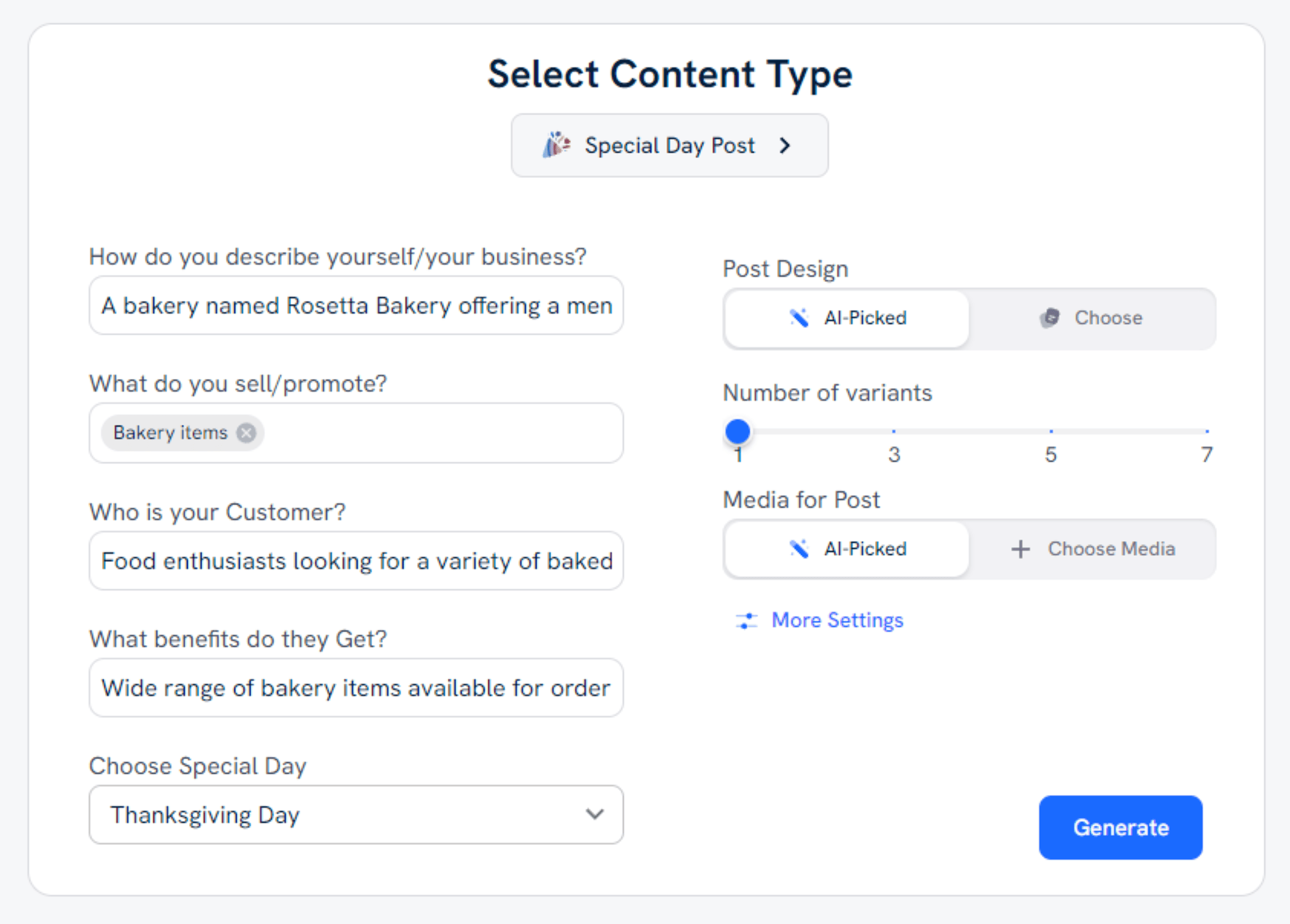AI Social Content Generator – Special Day Post