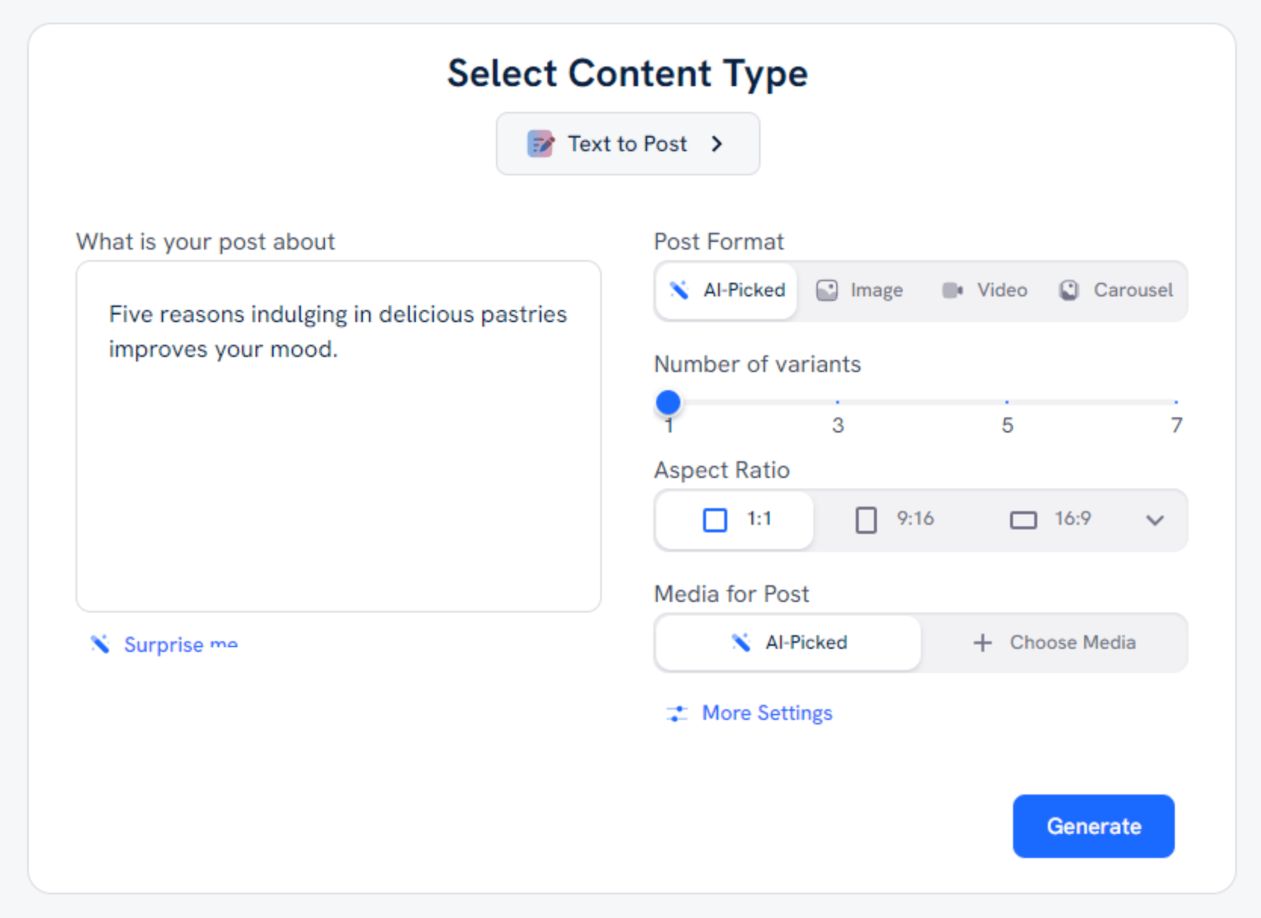 AI Social Content Generator – Text to Post