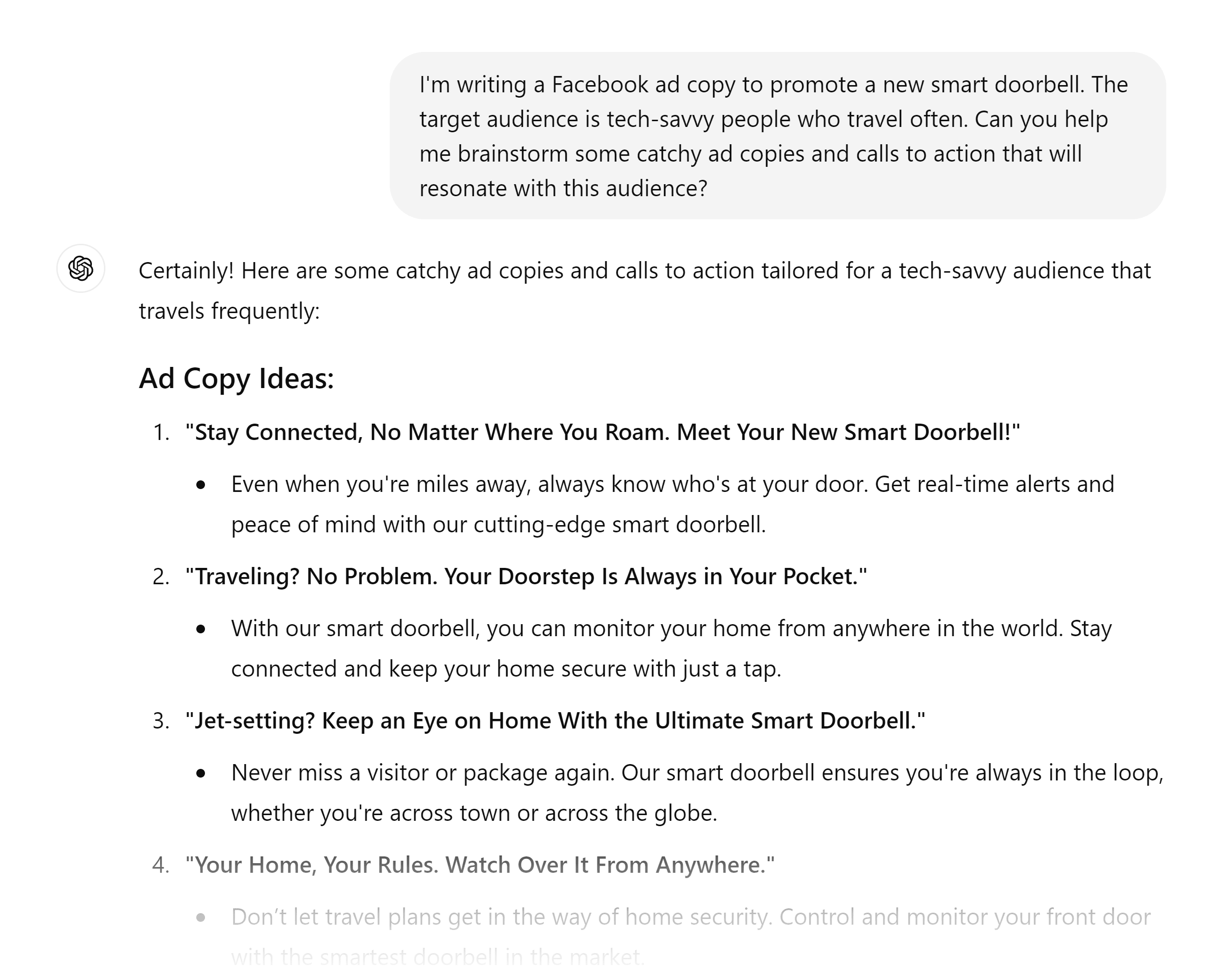 ChatGPT – Brainstorm catchy ad copy