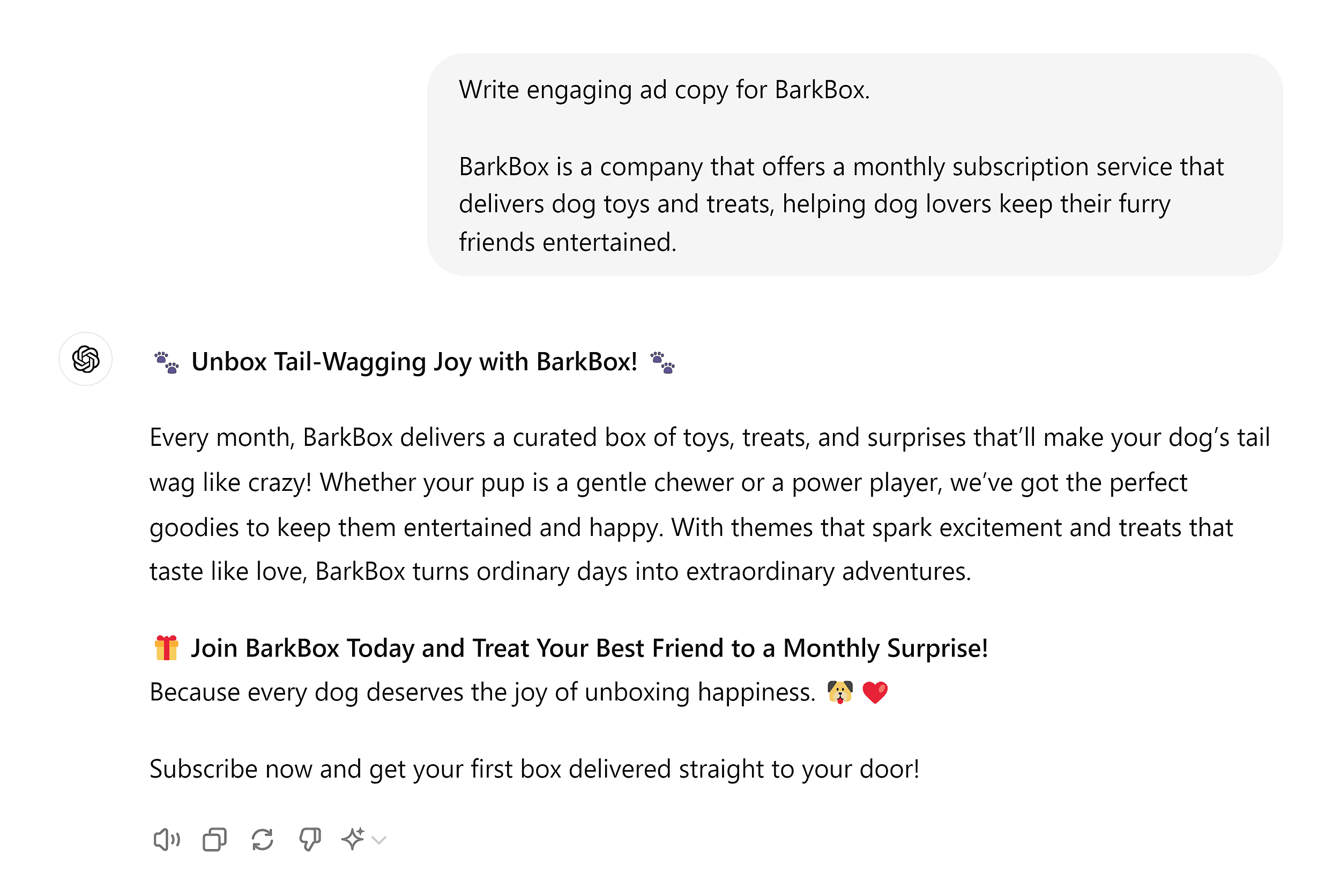 ChatGPT – Generate copy for BarkBox