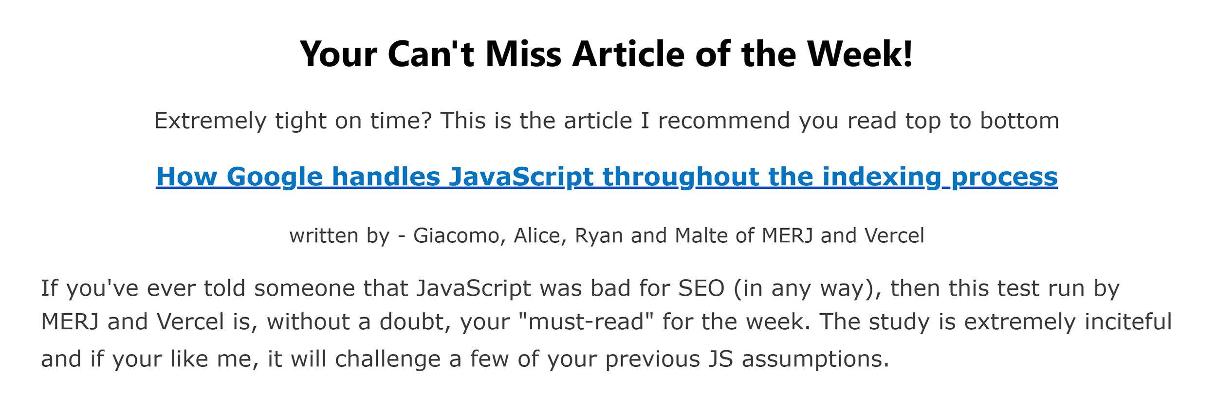 #SEOForLunch – Article of the Week