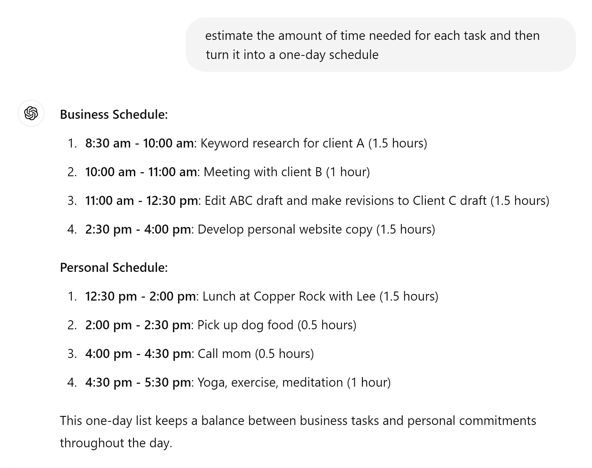 ChatGPT created schedules from notes ChatGPT created schedules from notes