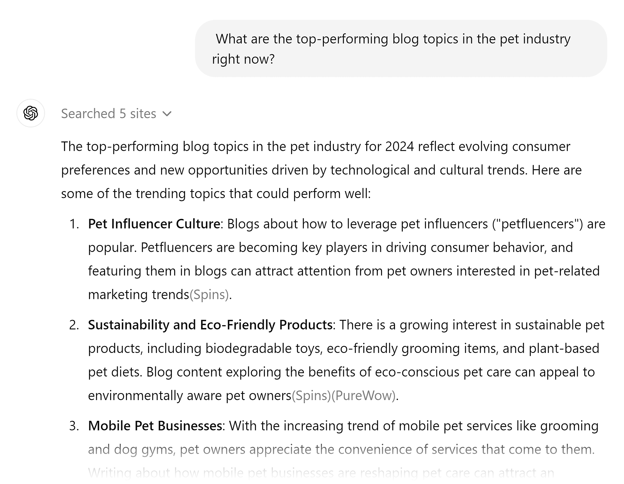 ChatGPT – Top performing blog topics in the pet industry ChatGPT – Top performing blog topics in the pet industry