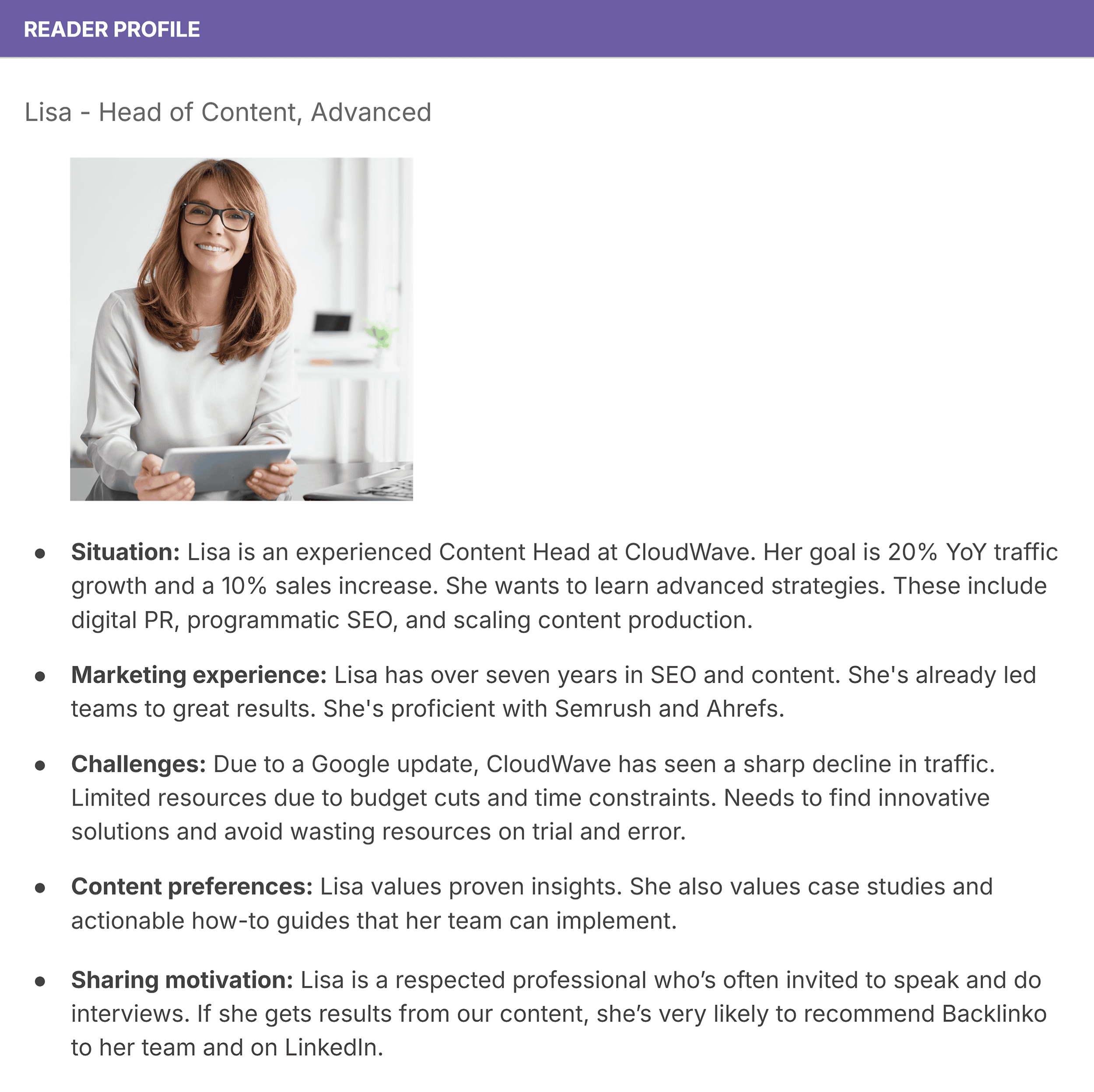 Content Brief – Reader profile Content Brief – Reader profile