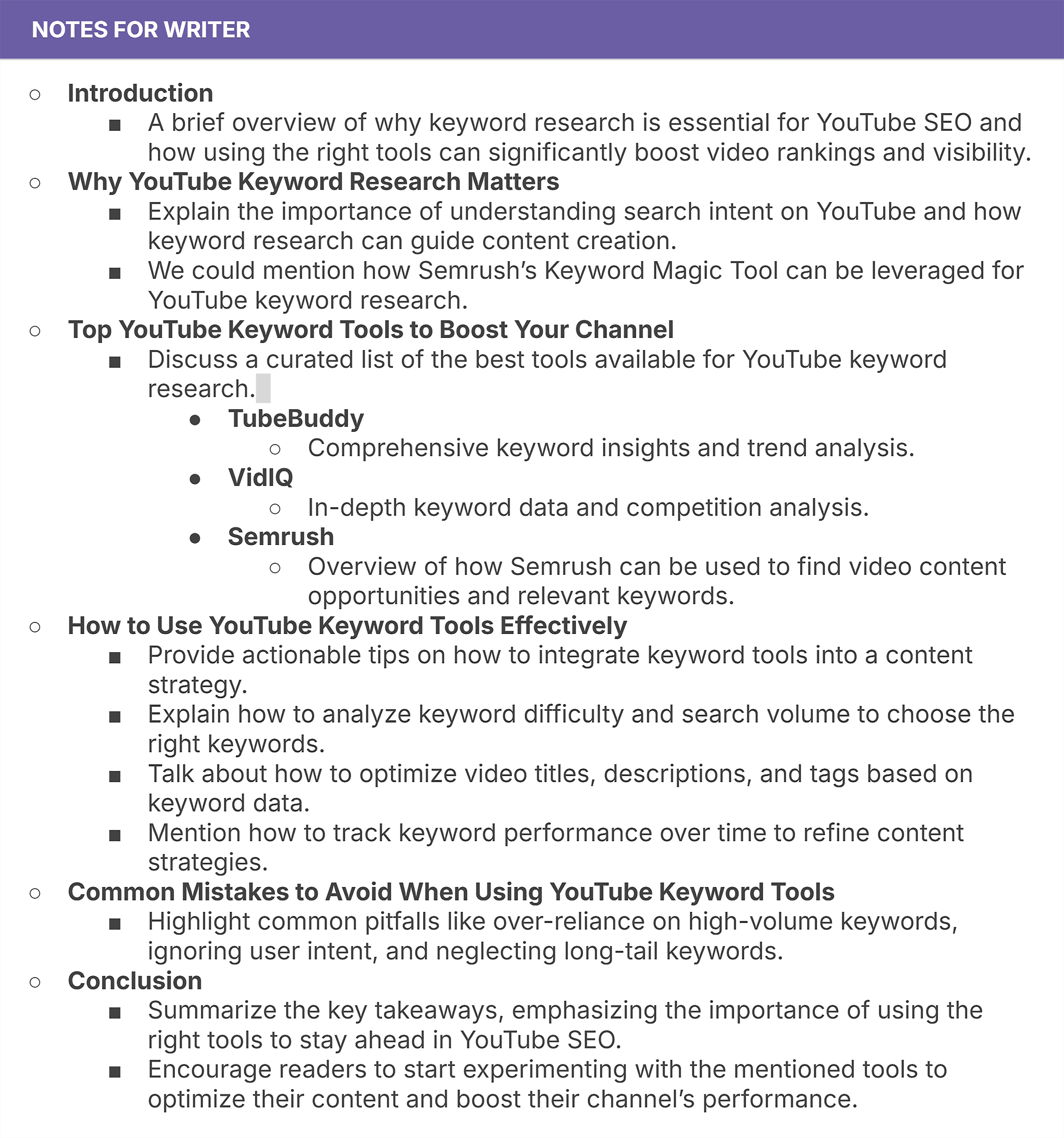 SEO team guidance – Notes for writer SEO team guidance – Notes for writer