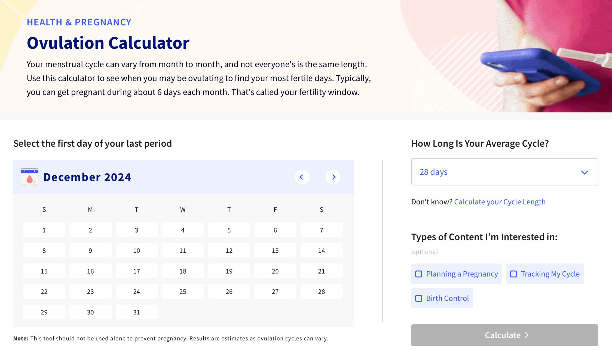 8 Websites Driving Insane Traffic Using… Calculators | Ovulation Calculator Screenshot